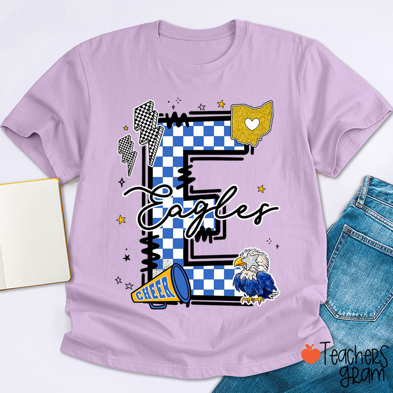 Personalized Mascot Initials Checkered School Spirit Teacher T-Shirt
