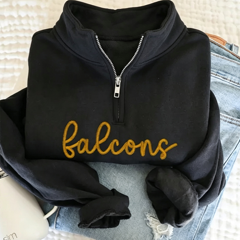 Personalized Embroidered School Mascot Script Teacher Quarter Zip Sweatshirt
