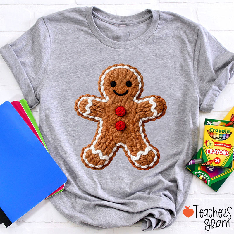 Faux Yarn Gingerbread Man Teacher T-Shirt