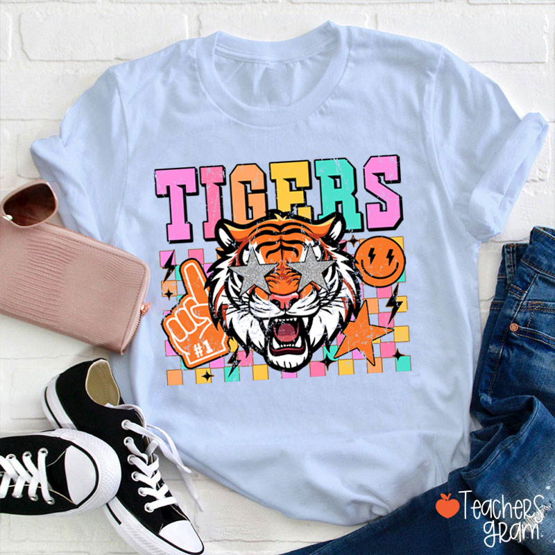 Personalized Starry Eyes Mascot Colored Checkered Teacher T-Shirt
