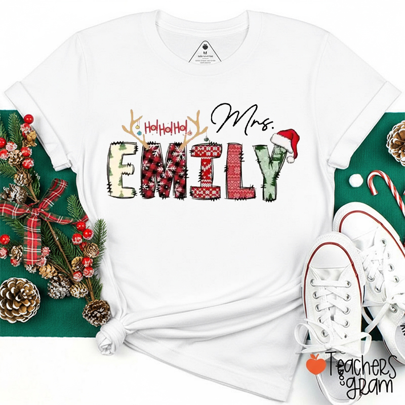 Personalized Name Ho Ho Ho Teacher T-Shirt