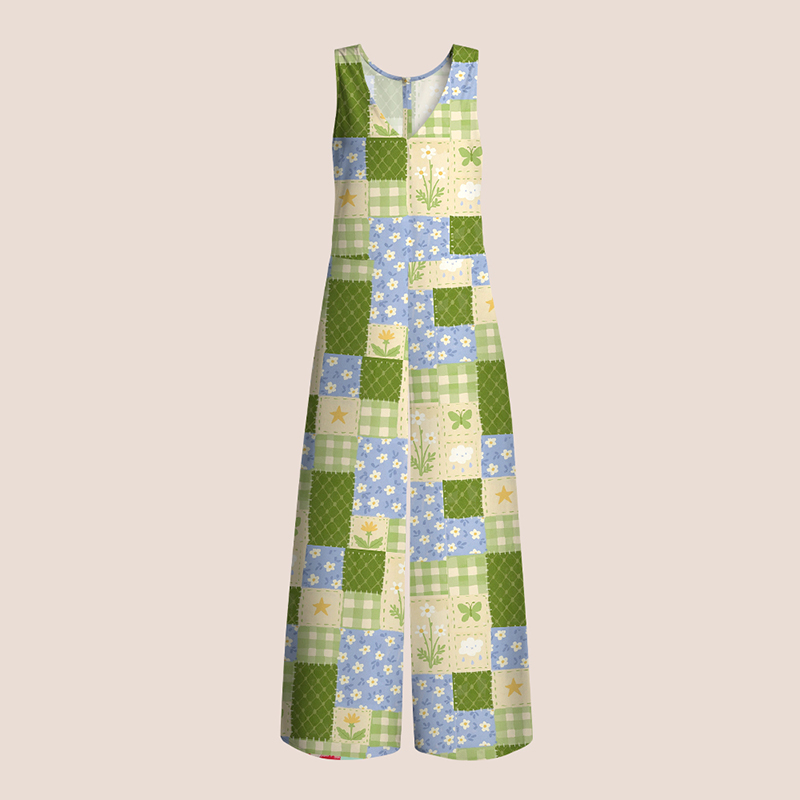 Garden Whimsy Patchwork Floral Teacher Jumpsuit