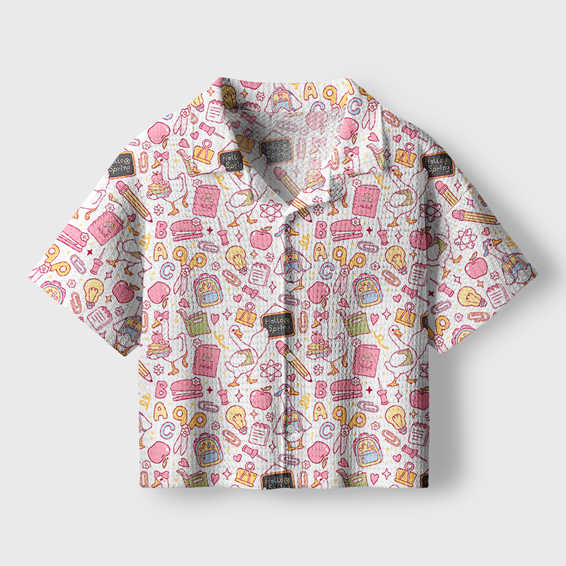 Silly Goose For Summer Teacher Crochet Crop Camp Shirt