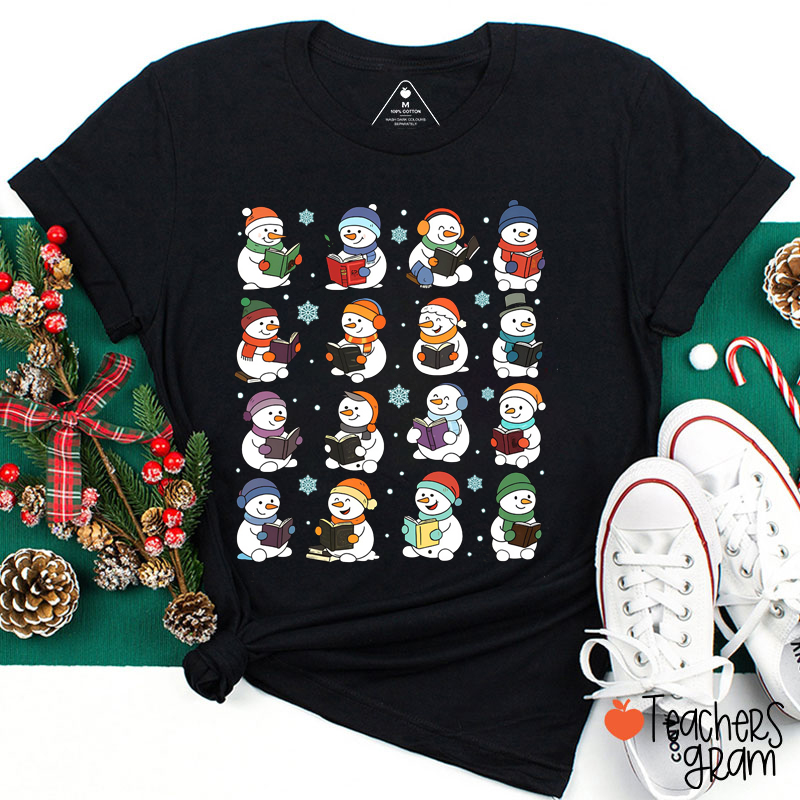 Cute Reading Snowman Teacher T-Shirt