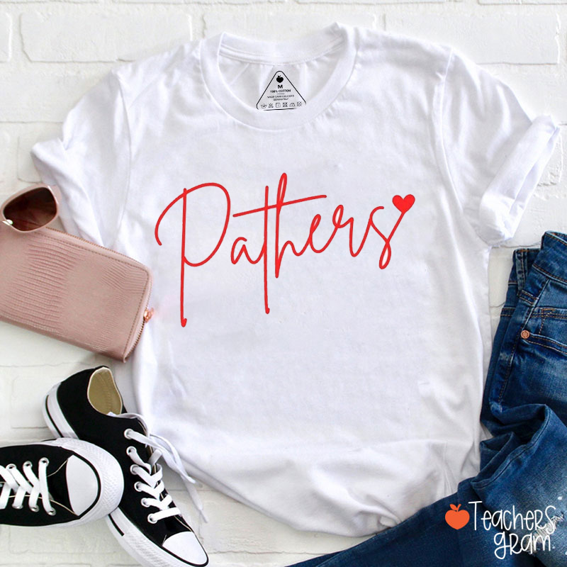 Personalized Mascot Cursive Script Heart Teacher T-Shirt