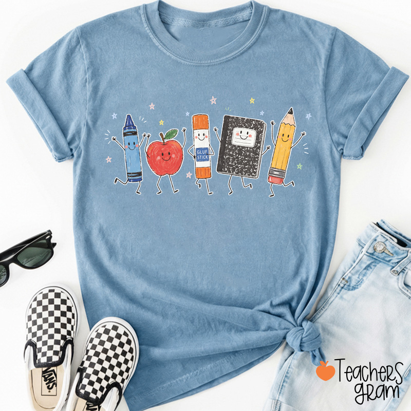 Cute Anthropomorphic School Supplies Teacher T-Shirt