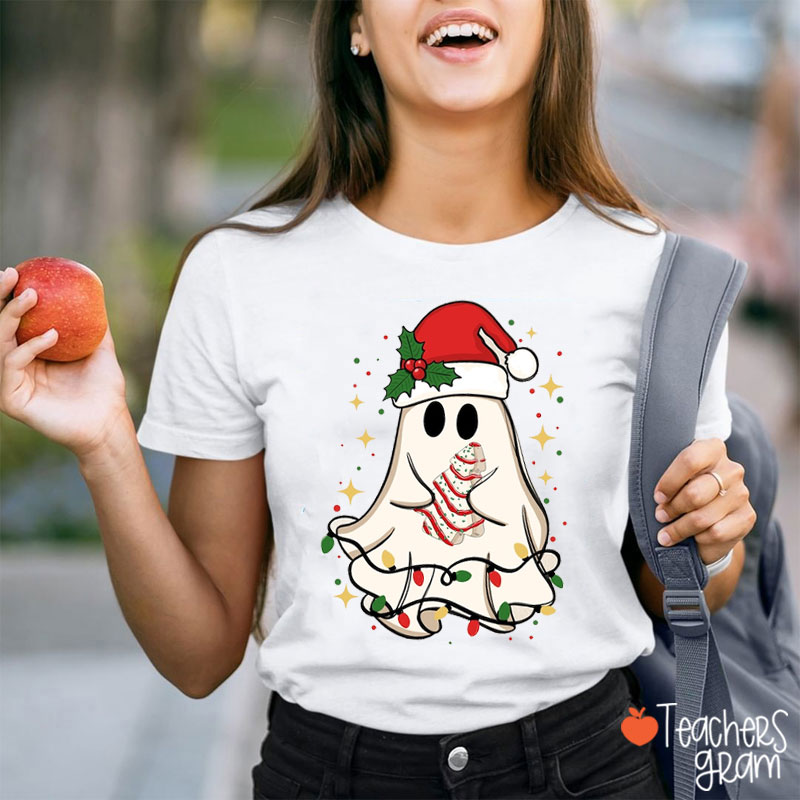 Cute Christmas Ghost Tree Teacher T-Shirt