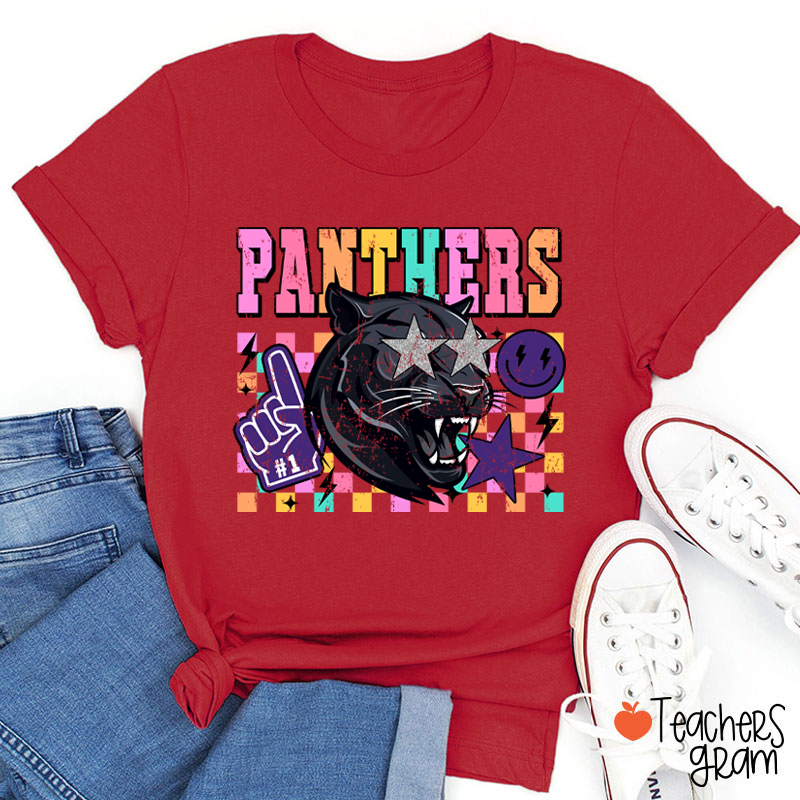 Personalized Starry Eyes Mascot Colored Checkered Teacher T-Shirt