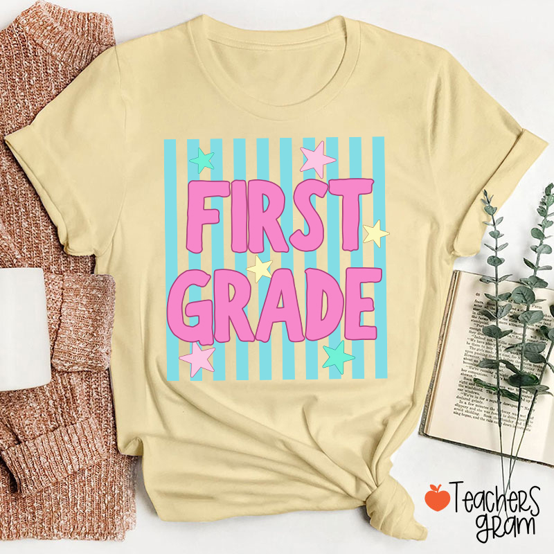 Personalized Grade Preppy Stripes Appreciation Teacher T-Shirt