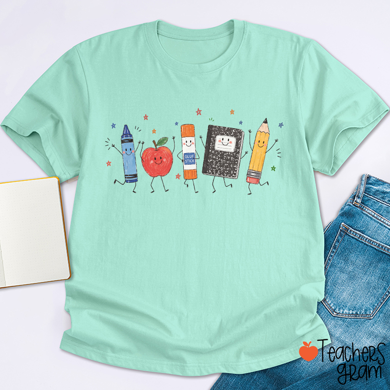 Cute Anthropomorphic School Supplies Teacher T-Shirt