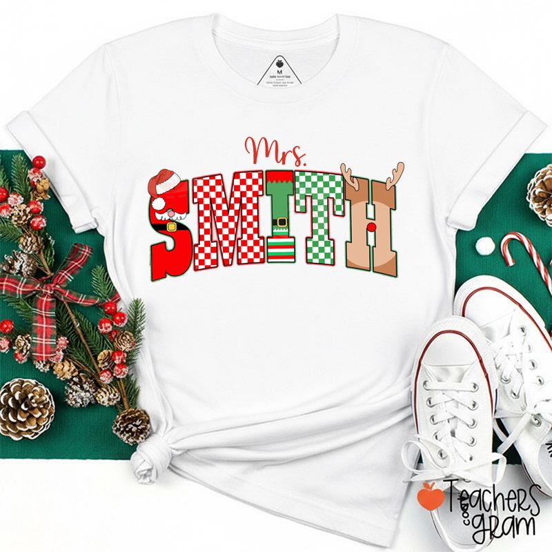 Personalized Name Christmas Vibes Arched Layout Teacher T-Shirt