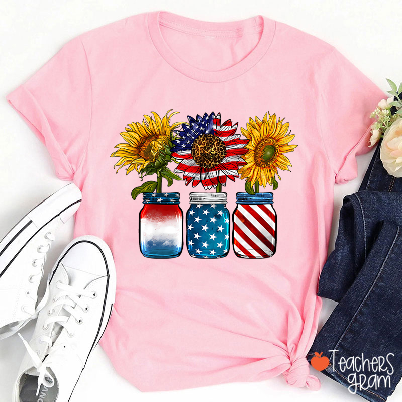 America Sunflower Teacher T-Shirt