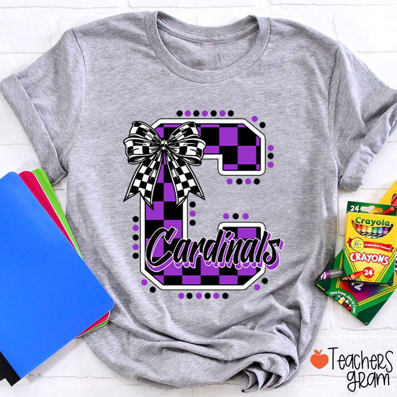 Personalized Mascot Checkered Print Teacher T-Shirt