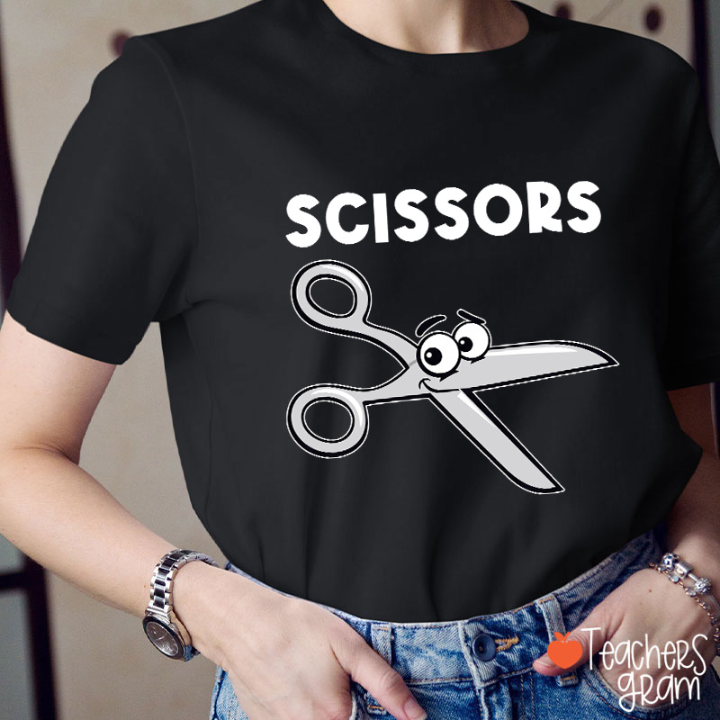 Personalized Funny Cartoon Rock Paper Scissors Matching Group Teacher T-Shirt