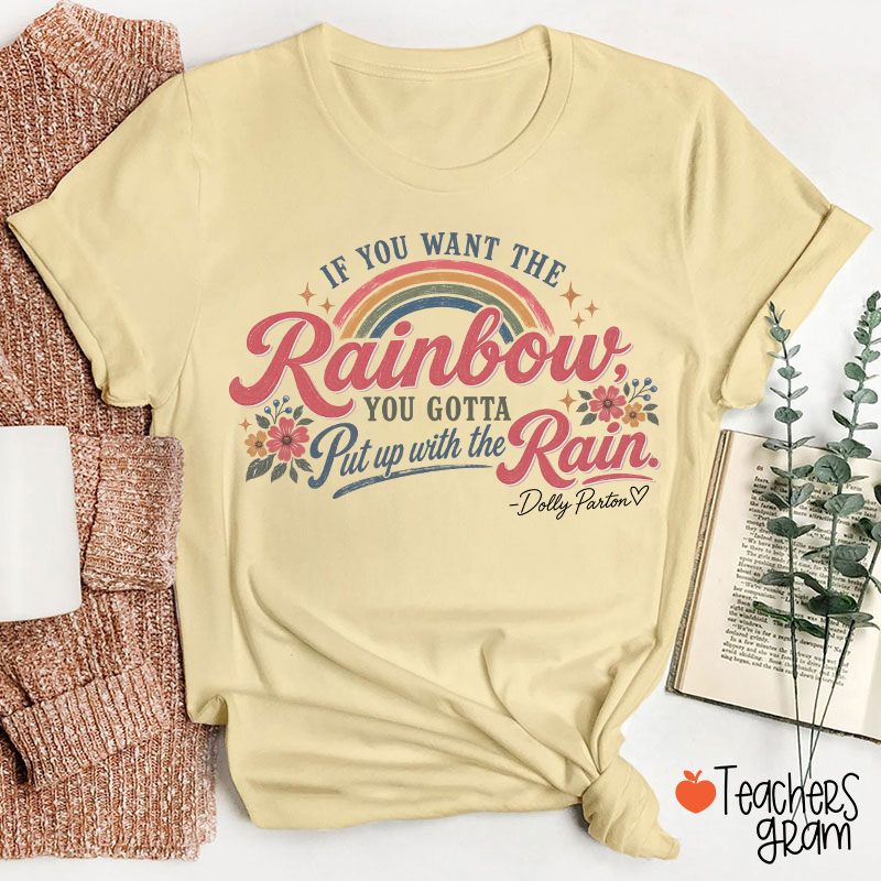 Dolly Parton Rainbow Quote Floral Teacher T‑Shirt