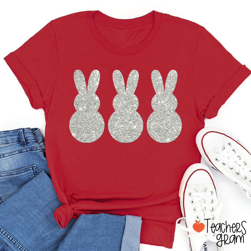 Three Glitter Cute Bunnies Teacher T-Shirt