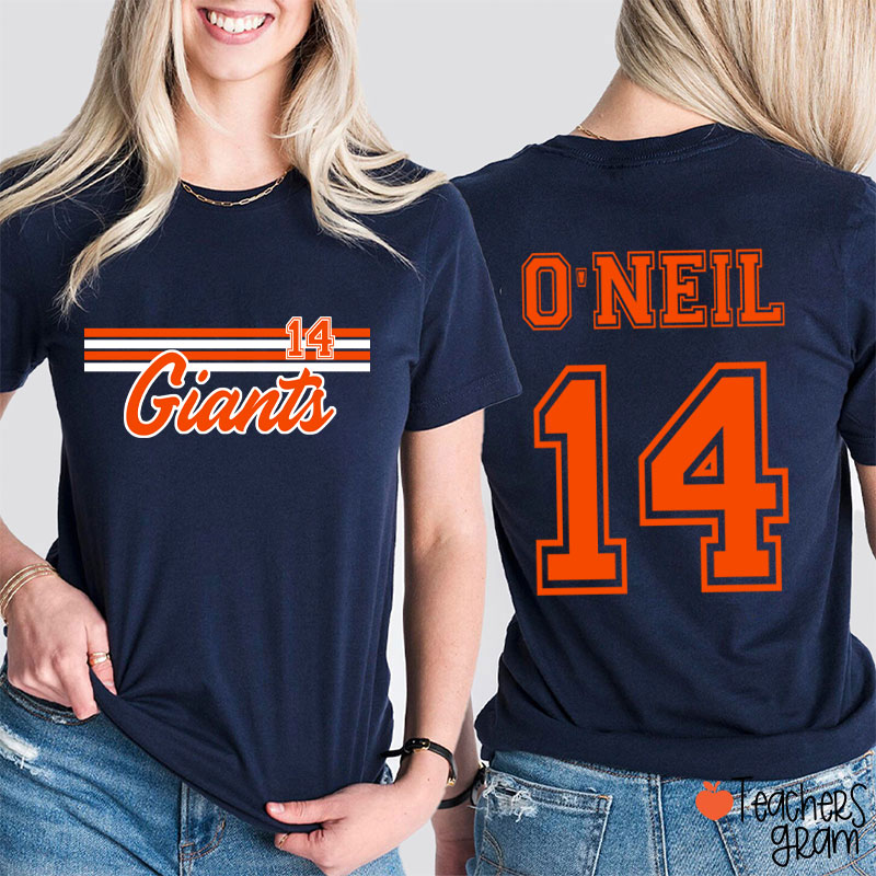 Personalized Mascot Contrast Color Line Design Teacher Two Sided T-Shirt