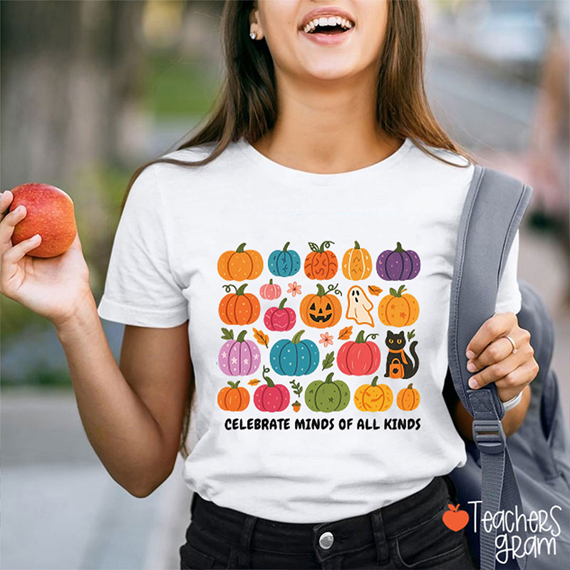 Celebrate Minds Of All Kinds Pumpkins Teacher T-Shirt
