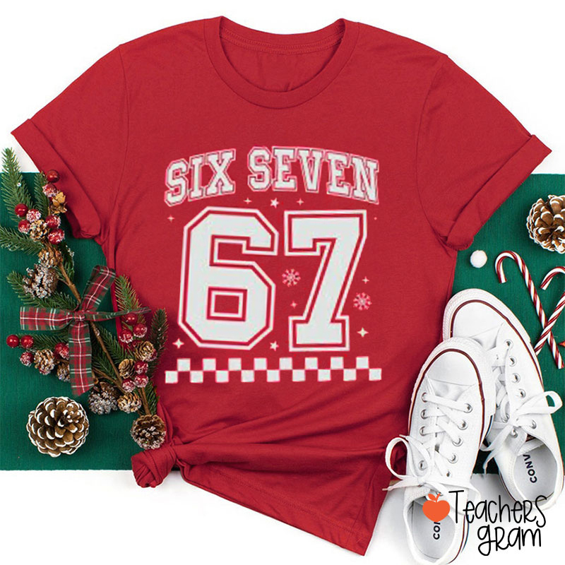 Christmas 67 Meme Checkered Teacher T-Shirt