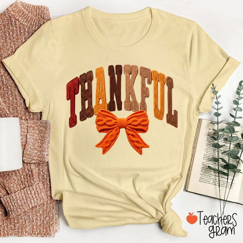 Faux Yarn Preppy Thankful Teacher T-Shirt