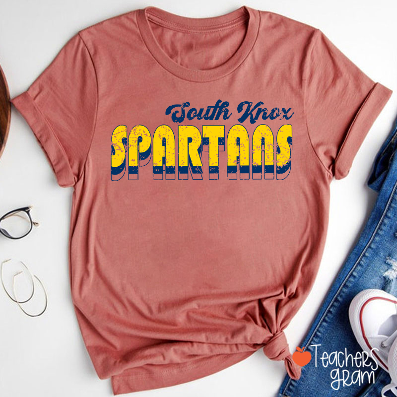 Personalized Mascot And School Name Distressed Retro Spirit Teacher T-Shirt