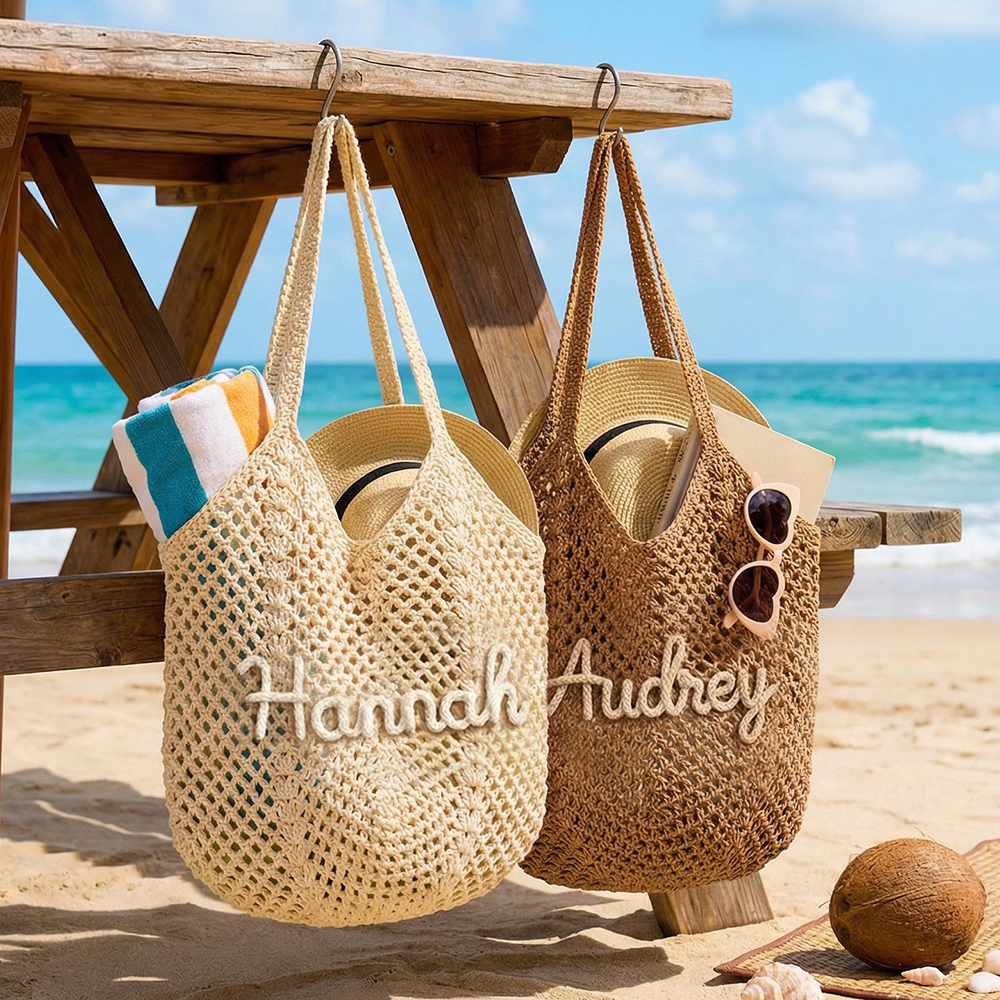 Personalized Name Crochet Beach Tote Bag