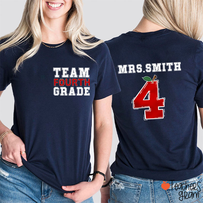 Personalized Team Grade Apple Teacher Two Sided T-Shirt