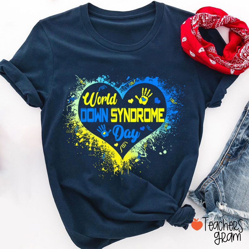 Heart Down Syndrome Day Teacher T-Shirt