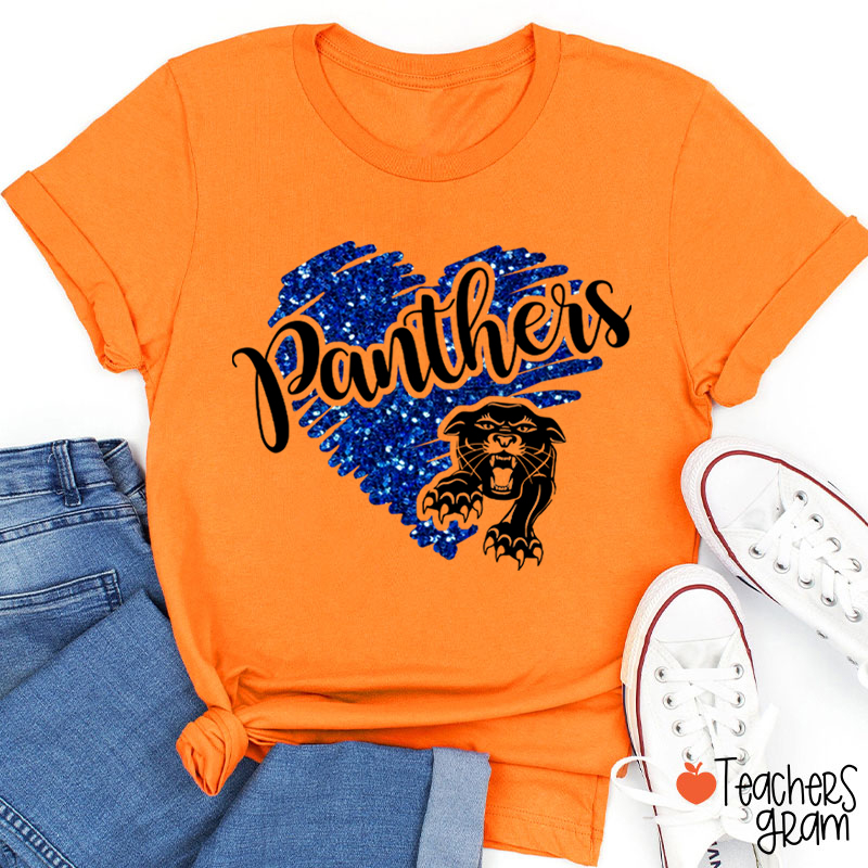 Personalized Mascot Glitter Heart Teacher T-Shirt