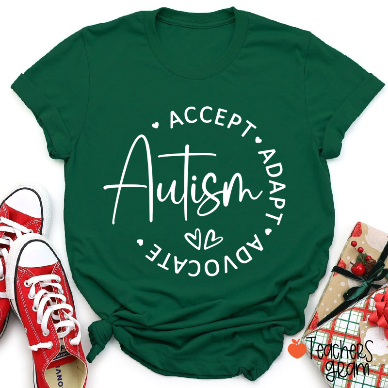 Accept Autism Adapt Advocate Teacher T-Shirt
