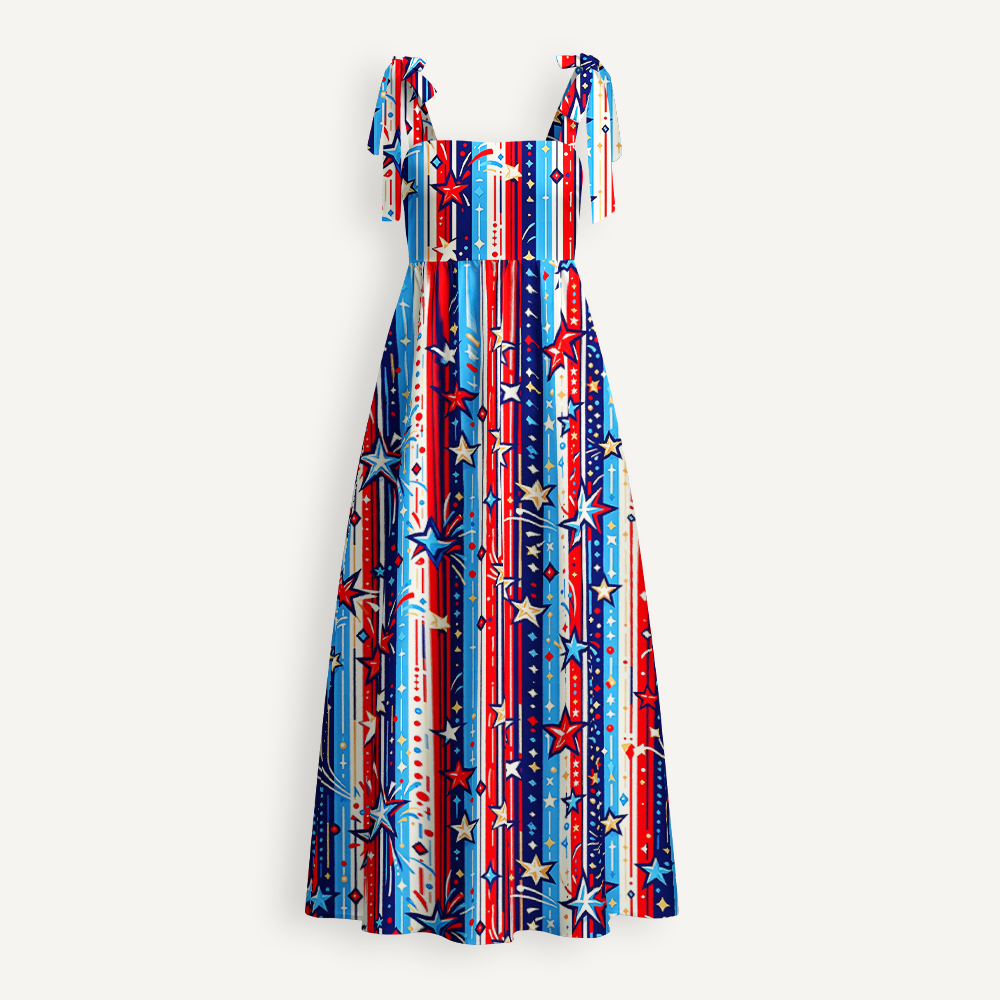 4th Of July Firework Star And Stripe Teacher Tie Shoulder Dress