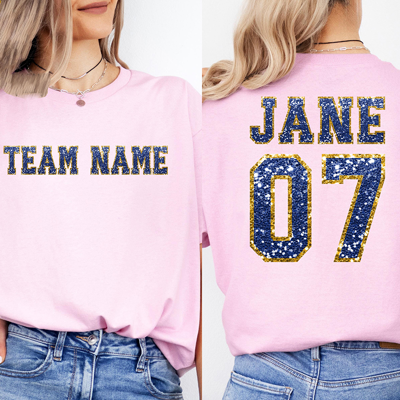 Personalized Team Name Your Name And Number Game Day Teacher Two Sided T-Shirt