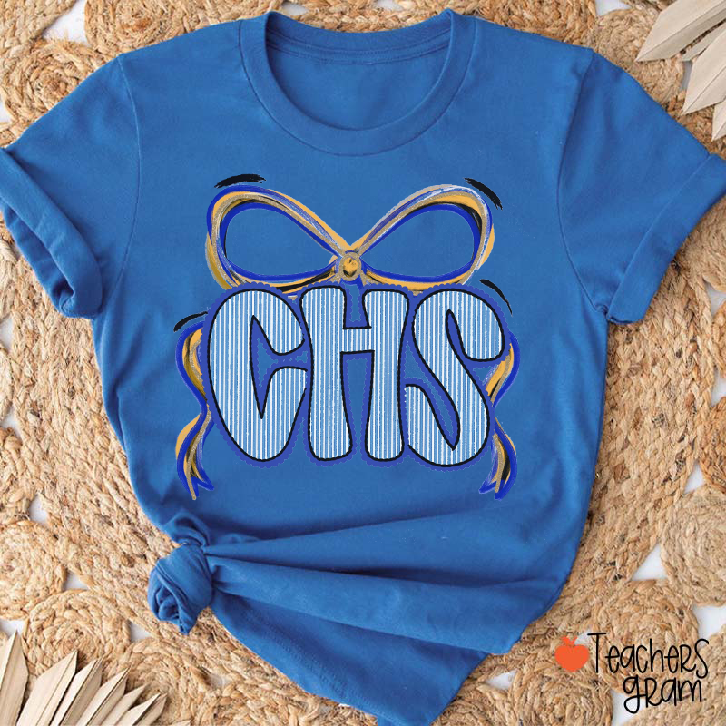 Personalized Letter Bow Stripe Teacher T-Shirt