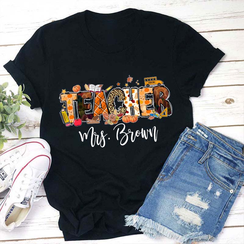 Personalized Name Autumn Crew Teacher T-Shirt