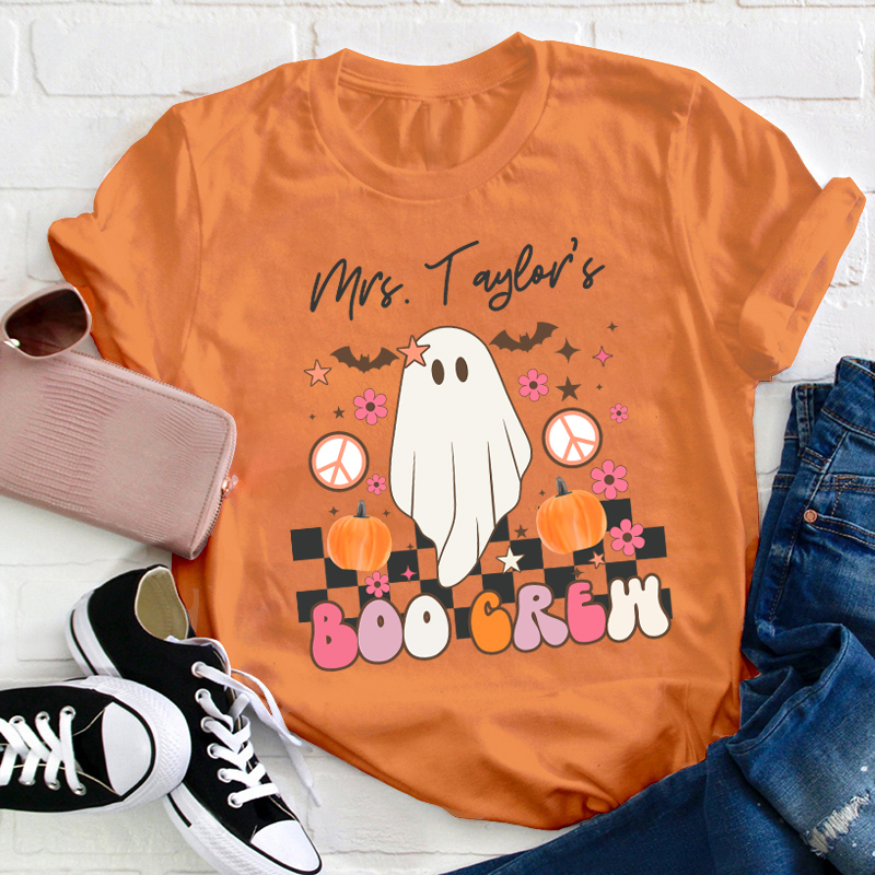 Personalized Name Halloween Boo Crew Teacher T-Shirt