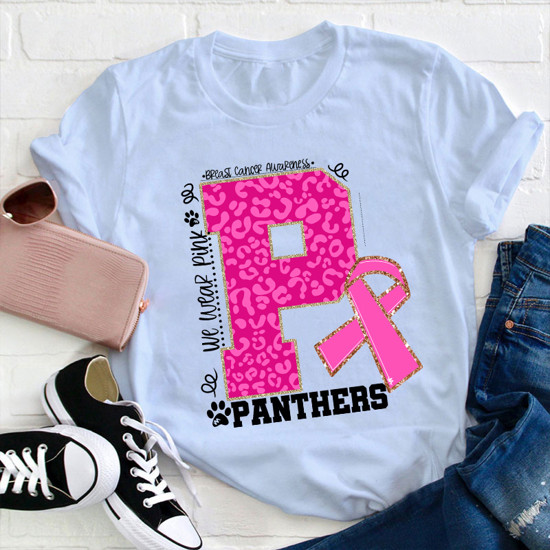 Personalized We Wear Pink Breast Cancer Teacher T-Shirt
