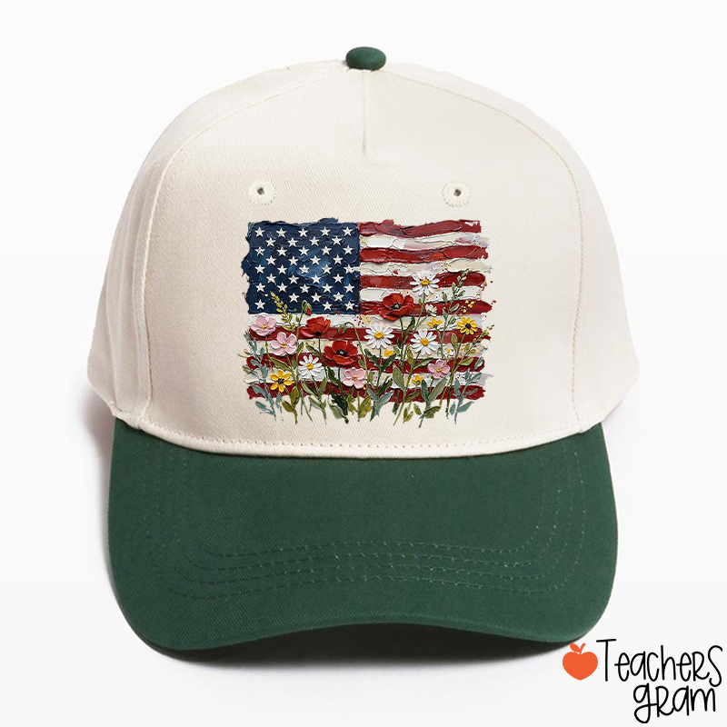 American Flag Floral Teacher Baseball Cap