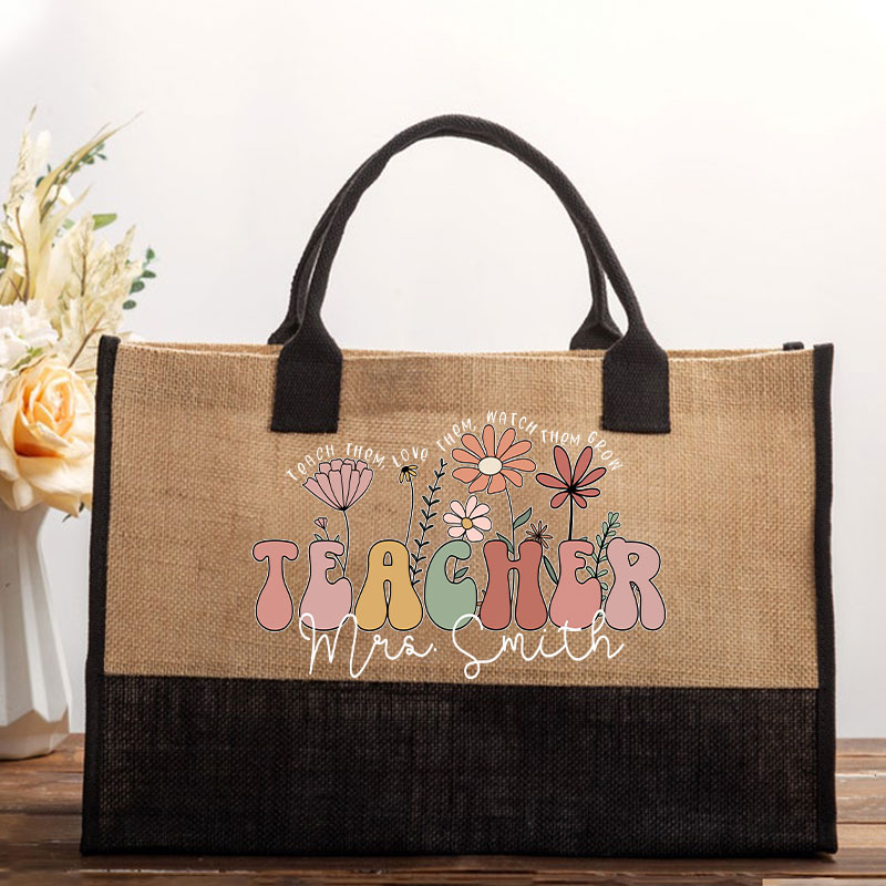Personalized Teach Them Love Them Watch Them Grow Teacher Cotton Tote Bag