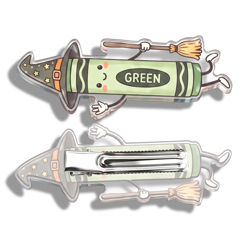 Cute Witch Crayon With Broom Teacher Acrylic Duckbill Hair Clips
