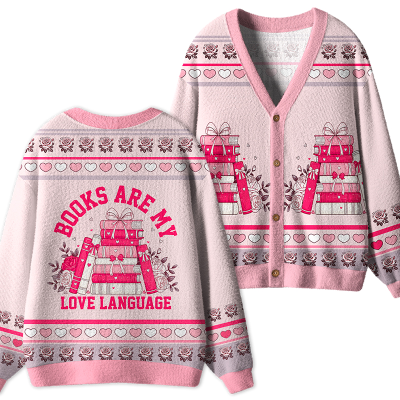 Books Are My Love Language Teacher Ugly Cardigan Sweaters