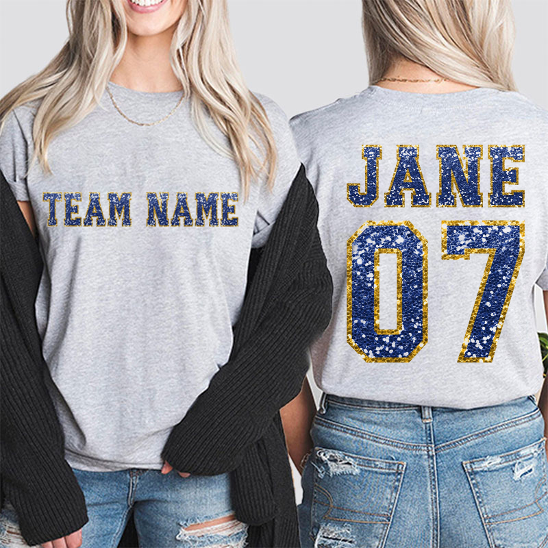 Personalized Team Name Your Name And Number Game Day Teacher Two Sided T-Shirt