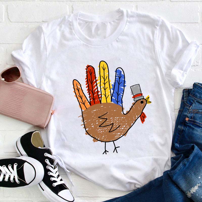 Hand Painted Turkey Teacher T-Shirt Sale-Teachersgram