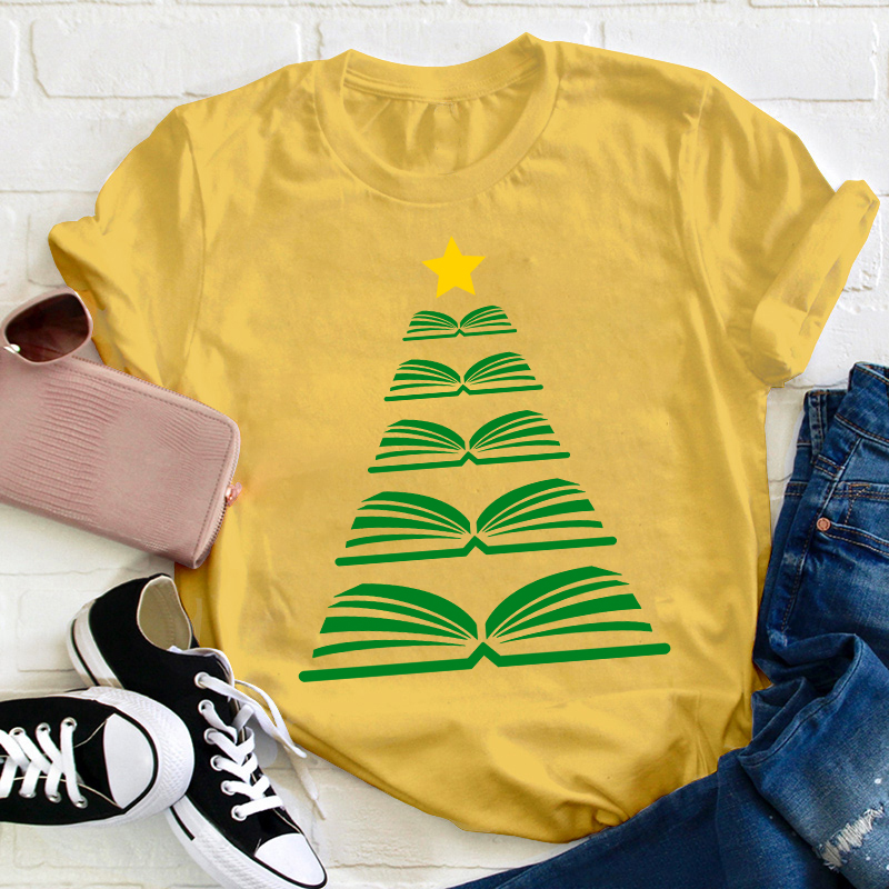 Book Christmas Tree Teacher T-Shirt