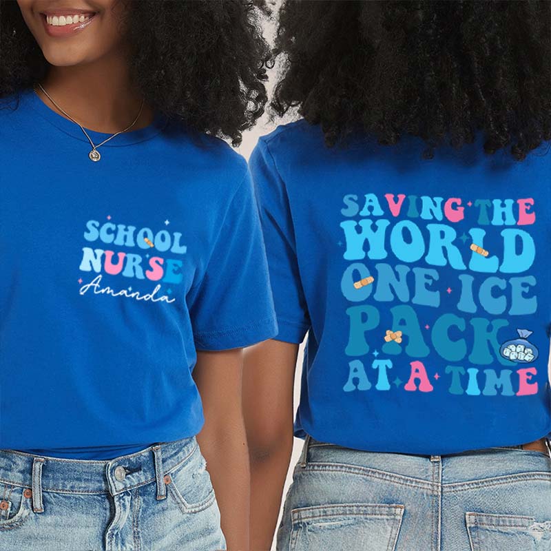Personalized Saving The World One Ice Pack At A Time Teacher Two Sided T-Shirt