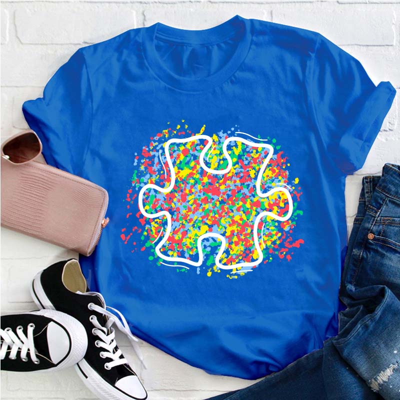 Colorful Autism Puzzle Piece Teacher T-Shirt