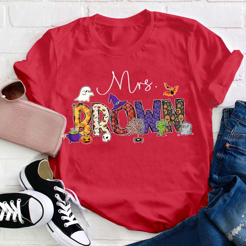 Personalized Name Happy Halloween Teacher T-Shirt