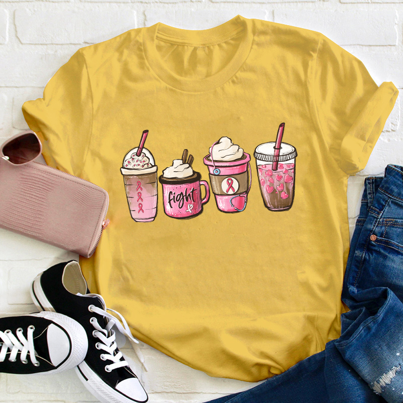 Fight Breast Cancer Coffee Teacher T-Shirt
