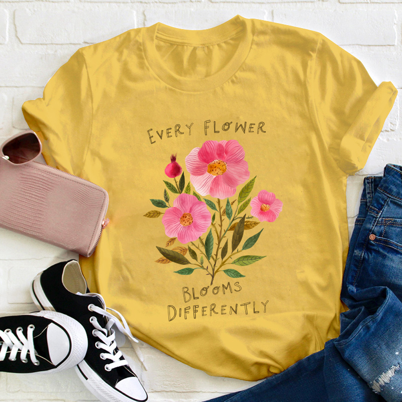 Every Flower Blooms Differently Neurodiversity Teacher T-Shirt
