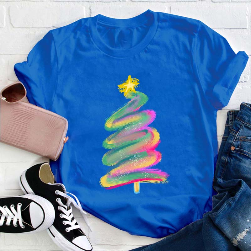 Colorful Graffiti Christmas Tree Teacher T-Shirt