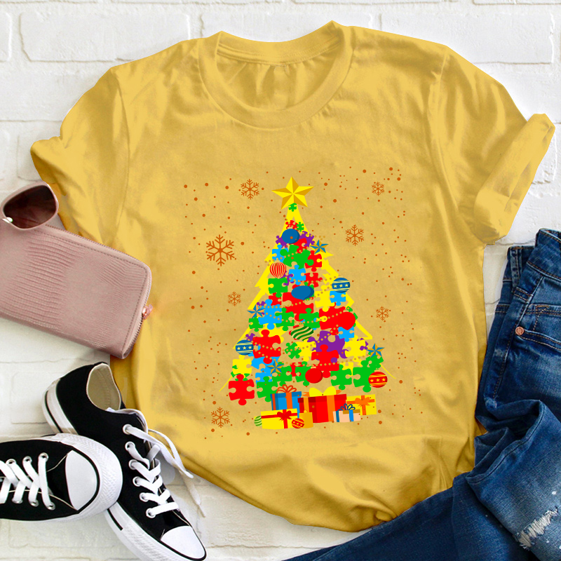 Autism Christmas Trees Teacher T-Shirt
